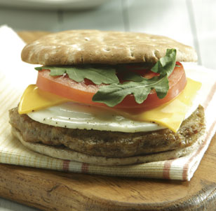 Country Style Chicken Sausage with Poached Eggs, Tomato & Arugula